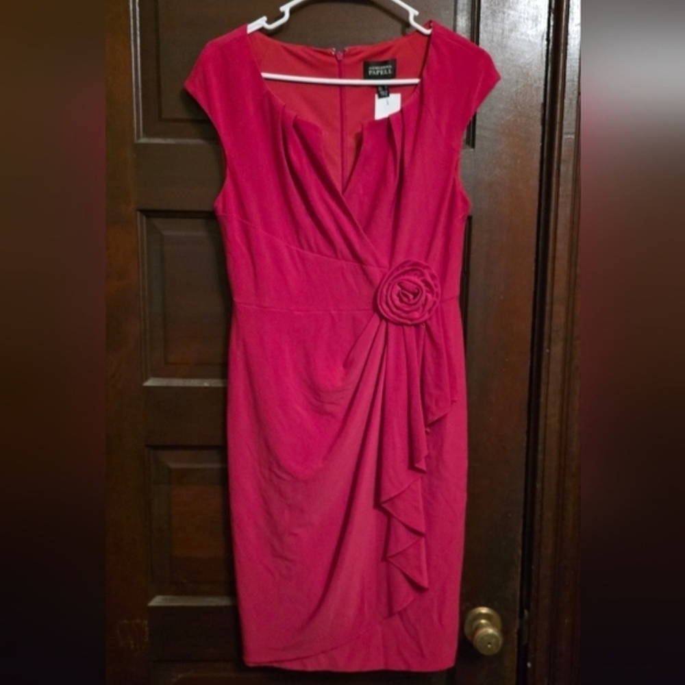 Adrianna Papell Pink Midi Dress with Rosette - Picture 1 of 5